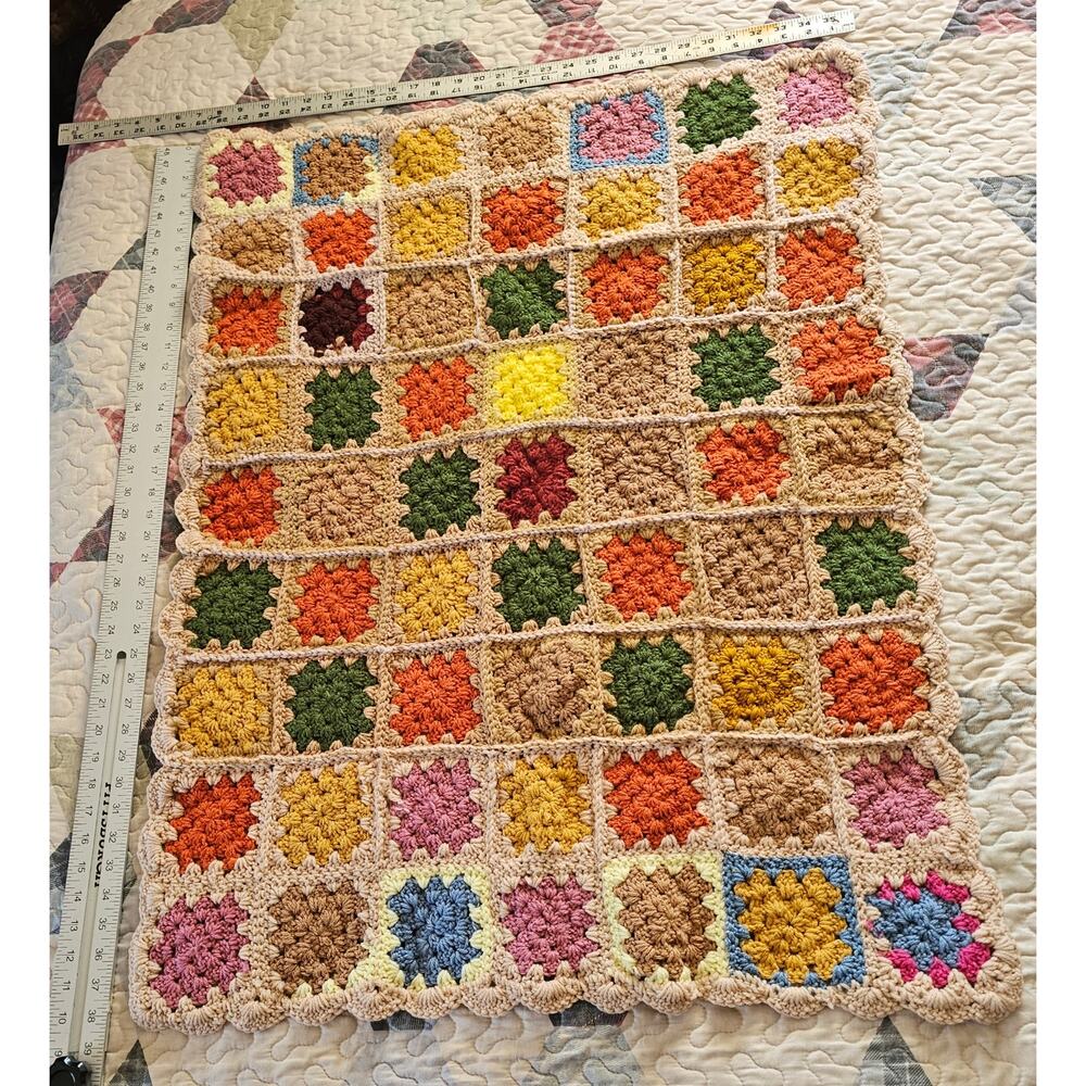 CROCHET Granny Square Afghan Blanket Earth Tones 38" x 29" Handmade GIFT